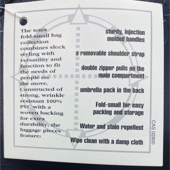 Totes On The Move Foldable Black Waterproof Shoulder Strap Duffel Bag Sz L - New - Picture 11 of 15